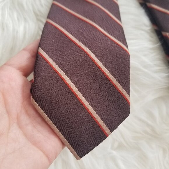Vintage Sauve 80s Brown Striped 90s Mens Neck Tie Retro Wide OS - Picture 2 of 4